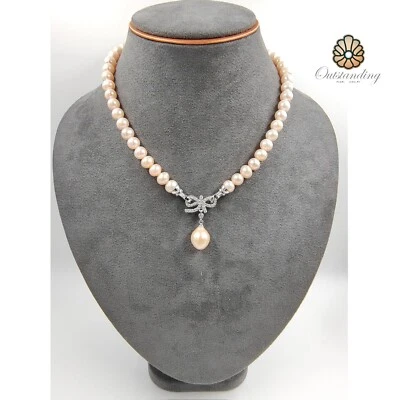 Collar colgante de perlas de agua de mar color melocotón de 17" PT950 certificación cumpleaños Foto 1 de 4