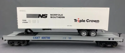 O MTH Premier CSXT Flat Car #400780 W/40’ NS Triple Crown Trailer  O2778 - Image 1 of 4