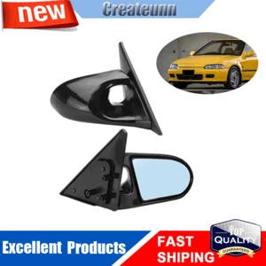 2PC For 92-95 Honda Civic EG 2DR Black Spoon Style Manual Adjustable Side Mirror - Picture 1 of 13