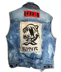 old school PUNK denim Flipper Punk Rock Vest Unisex S VTG Distressed PunkFashion - Picture 1 of 7