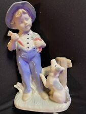 Vtg Boy with Dog Lladro Style Figurine Made By Lego Japan Mint Cute Porcelain