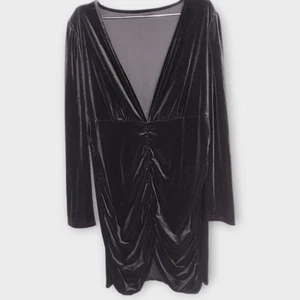 Womens Black Velvet Dress Sz 2XL Low VNeck Bodycon Stretchy Holiday Sexy Witchy - Picture 1 of 12
