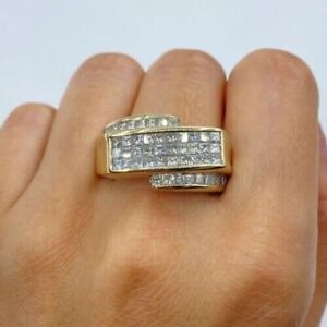 2Ct Princess Cut Simulated Diamond Band Wedding Ring In 14K Yellow Gold Plated