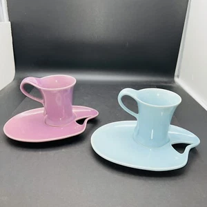 Set of 2 Multi-Colored Swish Cups and Biscotti Plates - Picture 1 of 10