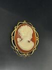 Vintage Signed Crown Trifari Gold Tone Cameo Brooch Pendant 1.5?