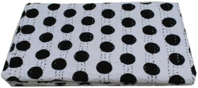 Indian Bedspread Polka Dot Print Kantha Quilt King Size Coverlet Handamde Gudari - Image 1 of 4