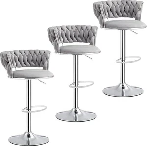 Modern Bar Stools Set of 3 Velvet Height Adjustable Swivel Barstools for Kitchen - Picture 1 of 14