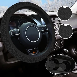 Cheetah Print Steering Wheel Cover Universal Size 14.5-15 Inch, Non-Slip Black L - Picture 1 of 6
