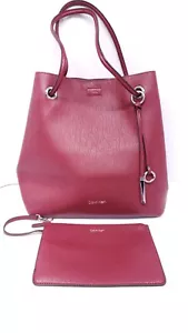 CALVIN KLEIN Gabrianna Red Faux-Leather Bubble Lamb Large Tote + Pouch - Picture 1 of 18