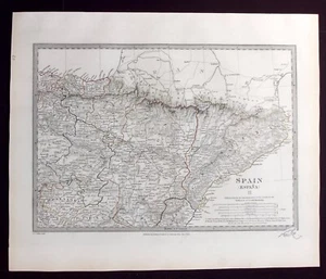 NORTH EAST SPAIN, CATALUNYA, ARAGON, BARCELONA, original antique map, SDUK, 1844 - Picture 1 of 4