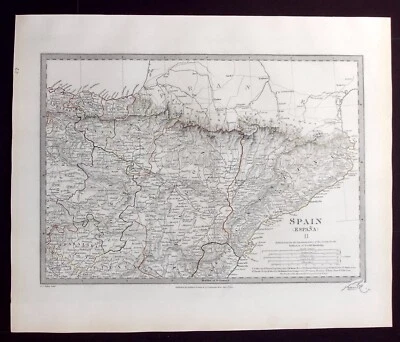 NORTH EAST SPAIN, CATALUNYA, ARAGON, BARCELONA, original antique map, SDUK, 1844 - Imagem 1 de 4