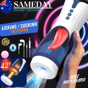 Male Masturbation Cup Auto Sucking Licking Heating Blowjob Stroker Men Sex Toy - Picture 1 of 14