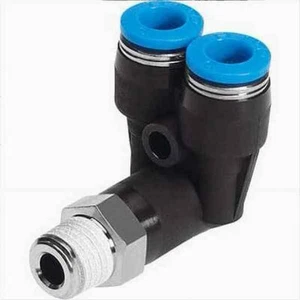 FESTO QSYL-1/8-6 Push-in 90 deg Y Connector, Male 1/8 Thread x 2 M6 Port 4 Pack - Picture 1 of 2