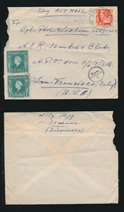 DUTCH EAST INDIES AIRMAIL 1947 DEV 2 DIVIDED CIRCLE CENSOR 1G x 2 + 10c to USA - Picture 1 of 3