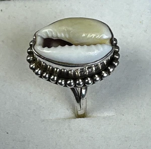 Vintage 925 DIXI Sterling Silver Cowrie Shell Statement Ring Boho Style Size M - Picture 1 of 8