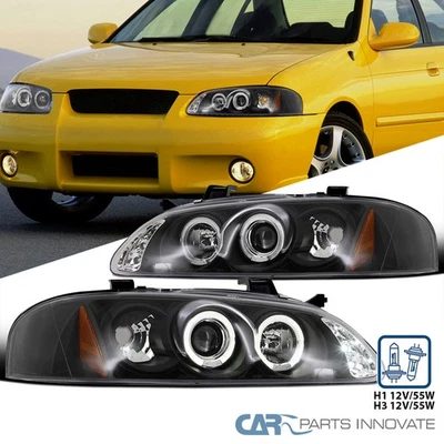 Black Fits 2000-2003 Sentra LED Halo Projector Headlights Lamps Left+Right Foto 1 de 4