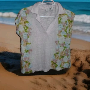 JOIE DAMEN ÄRMELLOSES BLUMENMUSTER 100 % LEINEN POLO GRÖSSE MEDIUM - Bild 1 von 4