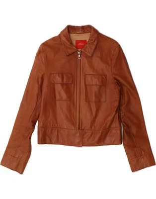 OFFSET Damen Crop Lederjacke UK 12 mittelbraun Leder BI01 - Bild 1 von 3