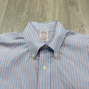 Brooks Brothers Shirt Mens 15.5 - 35 Blue Red Striped Button Down Preppy Madison - Picture 1 of 7