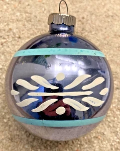 Vintage SHINY BRITE violett/blau Streifen Schablone Quecksilber Glas Weihnachtsschmuck 2,75 - Bild 1 von 5