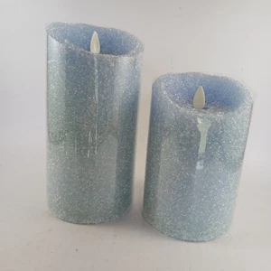 Luminara 2er Set eisblau Glitzer Säulen 5,5" & 7" hoch ohne Fernbedienung Neu LESEN - Bild 1 von 6