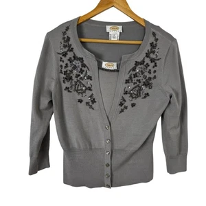 Talbots Grey Silk Blend Beaded Sweater Set Tank & Cardigan Women's SM Petite - Picture 1 of 12