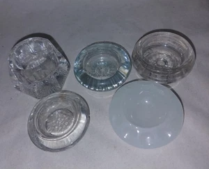 5 Salt Dips Vintage Round Clear And Clam One Is 7 Sided Thick Base No Marks - Picture 1 of 5
