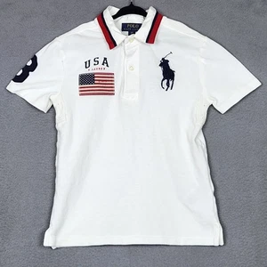 POLO RALPH LAUREN Polo Shirt Boys Small 8 White USA Flag Big Pony Embroidered 3 - Picture 1 of 12