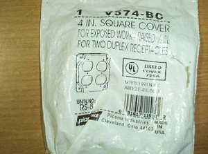 PICOMA RS-8 V574-BC METAL OUTLET COVER 2 DUPLEX 4" SQ - Picture 1 of 2