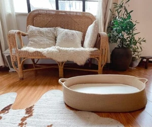 Baby Changing Basket- Boho Moses Basket- Cotton Rope With Mattress - Picture 1 of 3