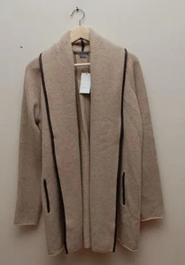 W436 NWT VINCE LEATHER TRIM WOMEN CARDIGAN SWEATER SIZE M in OAT $495 - Picture 1 of 1