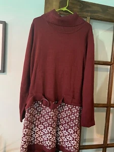 Mujer Plus Venus Suéter Vestido Borgoña y Blanco Caída Cintura Cinturón Talla 2X - Imagen 1 de 5