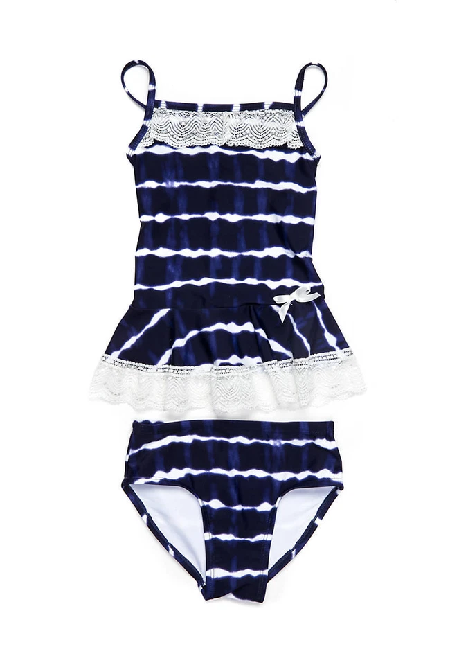 Juego de natación Tankini de 2 piezas FLAPDOODLES para niñas pequeñas 4 tie dye y ganchillo blanco nuevo con etiquetas Foto 1 de 2
