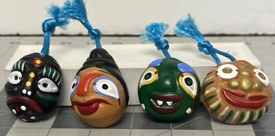 Lot Of 4 Vintage Japanese Ceramic Clay Dorei Faces Miniature Mask - Image 1 of 4