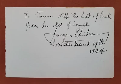 Jacques Thibaud and Efrem Zimbalist autograph cards - Image 1 of 2