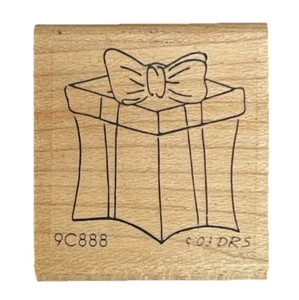 Wrapped Gift Box Present Holiday Special Occasion Sign Symbol Wood Rubber Stamp - Picture 1 of 2