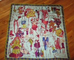 Christian Lacroix Green Blue Fashion Models 100% Silk Square Scarf 34" - Picture 1 of 7