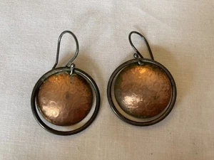 Blue Hour Designs handmade recycled copper oxidized silver earrings round - Picture 1 of 5