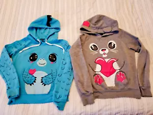 2 pc hoodies sweaters LOVE sz M and SZ XL creepy animals dragon & bunny ears - Picture 1 of 10