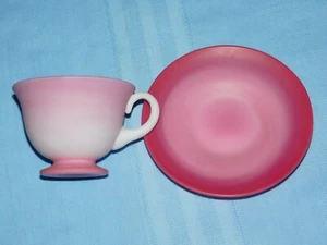 Gundersen Peach Blow Glass Cup & Saucer Pairpoint Mt Washington Glass pink color - Picture 1 of 3