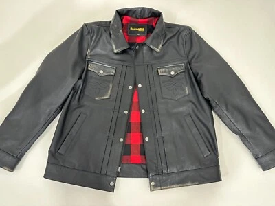 Mens Black Distressed Cowhide Leather Trucker Jacket, Leather Jacket - Image 1 of 3