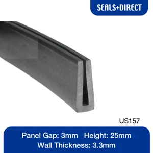 Rubber Square U Channel Section US157 Seal - Fits 3mm Panel Edge - 25mm Height - Picture 1 of 2