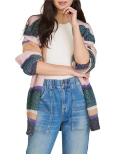 VERONICA BEARD Elizabeth Striped Cardigan, Color Multi, Size Medium $495.00 - Picture 1 of 7