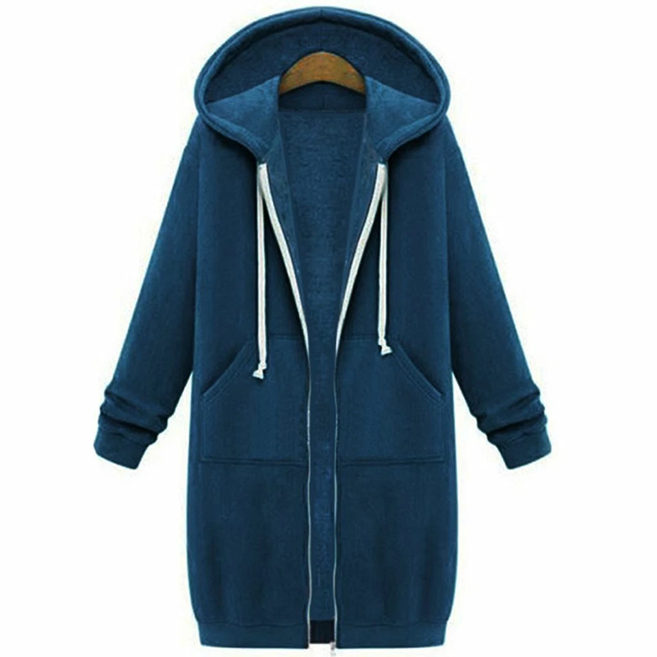 Womens Winter Zipper Hoodie Sweater Hooded Long Jacket Sweatshirt Coat Plus Size - Image 1 of 4