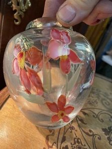 Kunst Kristallglas Vase mit Orchidee Blume Briefbeschwerer vielleicht Orient und Flume - Bild 1 von 10