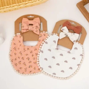 3Pcs/Set Flower Pattern Bow Nylon Hairbands Double Side Saliva Towel Boys Girls - Picture 1 of 21