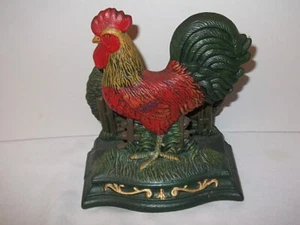 Vintage Heavy Cast Iron Rooster Chicken Napkin/Letter Holder Doorstop - Picture 1 of 9