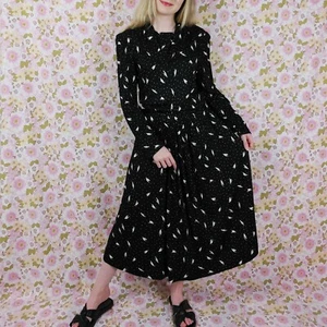 Vintage Dress Roll-neck Jersey Black/White Long Sleeves 80s Size 10 - Picture 1 of 7