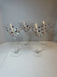 Retired Pampered Chef: Set Of 4 Multicolored Polka Dot Martini Glasses #2838 - Picture 1 of 4