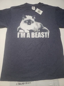 Funny Cat I'm A Beast Blue/Grey T-Shirt Size Medium - Picture 1 of 1
